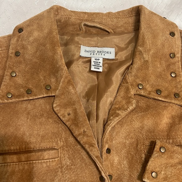 Women's 10 Petite David Brooks Lightweight Tan suede Jacket w/studs - Picture 2 of 5